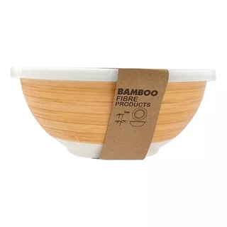 Set Tapers X3 De Fibra De Bamboo Con Tapa Bowl Contenedor Color Blanco Redondo