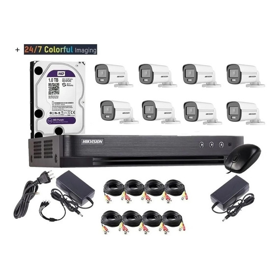 Kit Hikvision 8 Camaras Vision Noturno Colorvu 1080p 1tb