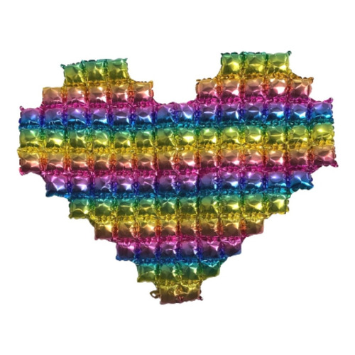 Globo Corazón Gigante Bicolor Pixel 3d Metalizado Mylar