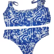 Bikini Mujer Top Azul Y Blanco - Traje De Baño -
