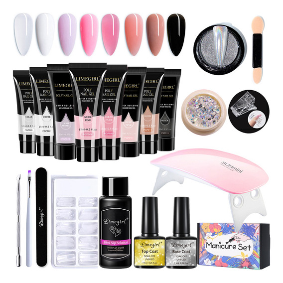 Kit Uñas Polygel 15mlx8 Manicure Lampara Tipsx100 Camaleón