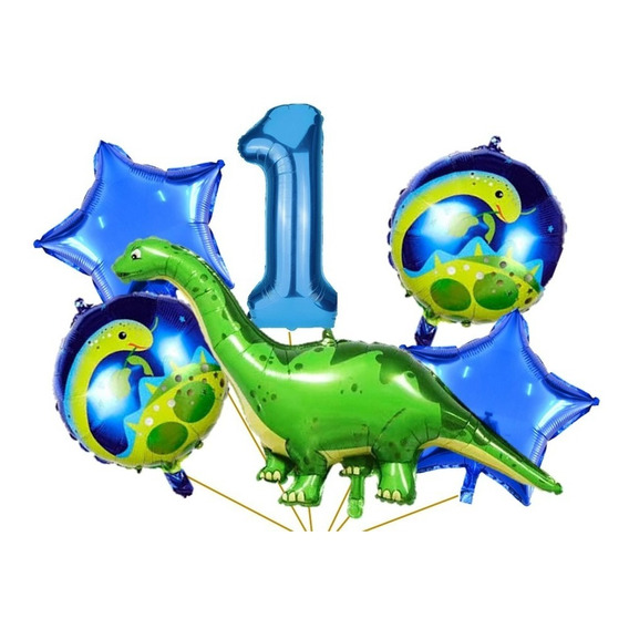 Bouquet 5 Pcs Dinosaurio Cuello Largo + Numero Set De Globos