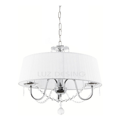 Araña 3 Luces London Central Cromo Cairel Pantalla Organza 