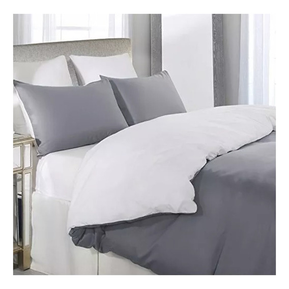 Duvet Cover Microfibra Doble Gris Liso Blanco