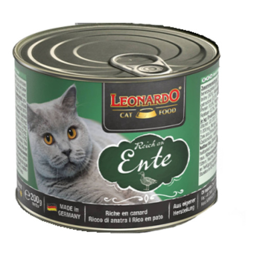 Alimento Leonardo Quality Selection para gato adulto sabor pato en lata de 200g