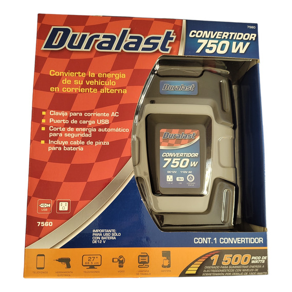 Duralast Inversor Convertidor 12v A 110v 750w/1500w Pico