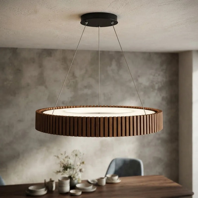 Colgante Nova Led Dimerizable Simil Madera 35w 40 Diam Madera