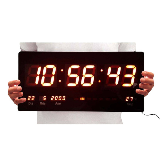 Reloj Digital De Pared Calendario Temperatura 36cm X 15cm 