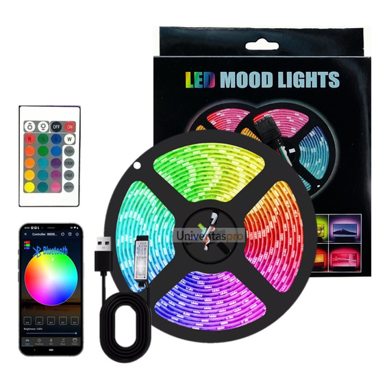 Cinta Led Multicolor Rgb Luz 5mts + Control + Adaptador
