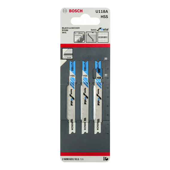 Hojas De Sierra Caladora Bosch X 3 Para Metales U118a 80 Mm