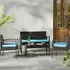Juego Jardin Ratan Mesa Sillón 2 Cuerpos Butacas Almohadones Estructura Azul