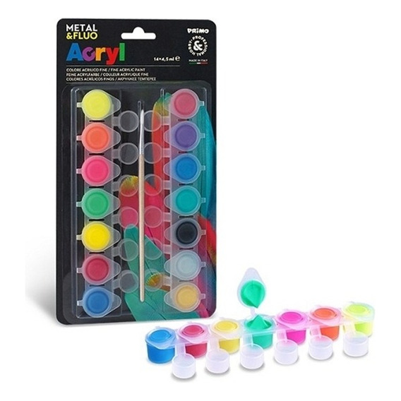 Set Pintura Acrilica X14 Metal Y Fluo -primo Origen Italiano