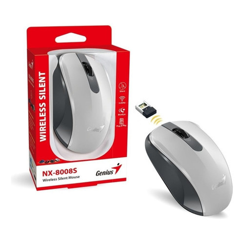 Mouse Inalambrico Genius Silent Blanco Y Gris - Nx-8008s