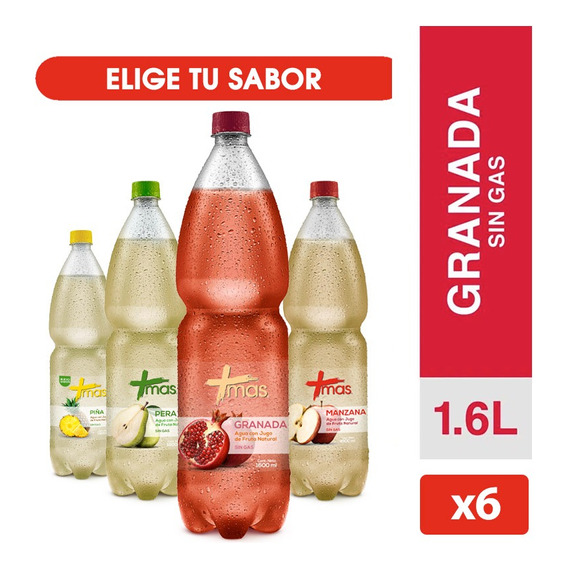 Pack 6 Agua Saborizada Mas Sin Gas 1,6lt - Elige Tu Sabor
