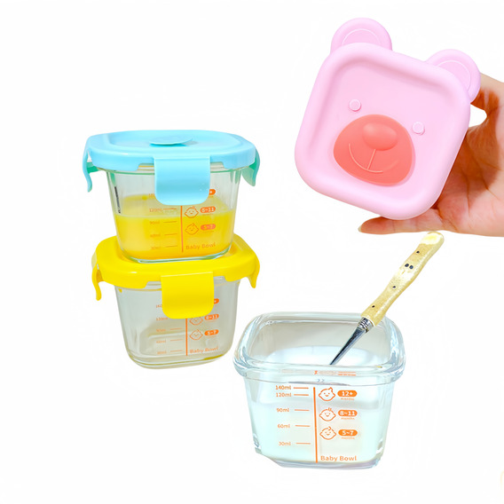 3 Pack Baby Food Storage Containers 5.4 Oz Glass Baby Bowls