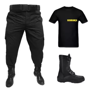 Calça Vigilante+ Coturno Militar + Camiseta Segurança+ Cinto