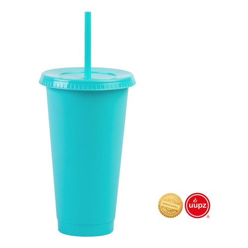 10 Vasos Reusables Con Popote Para Cafe Frio 24 Oz Color Azul Turquesa