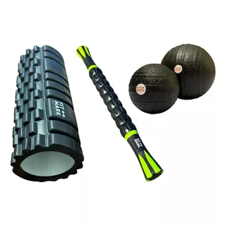 Kit Descontracturante Yoga, 2 Pelotas + Rolo + Barra Masajes