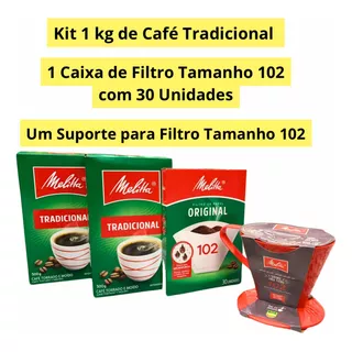 Kit Café Melitta Tradicional + Suporte Tam.102 + Filtro 102