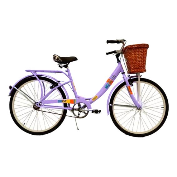 Bicicleta Paseo Dama Musetta Daisy Rodado 26 Con Guardabarros Portaequipaje Soldado Canasto De Mimbre Pie De Apoyo Color Lila  
