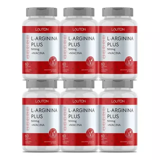 Combo 6 Potes L Arginina 2000mg 60 Capsulas Lauton Nutrition Sabor Sin Sabor