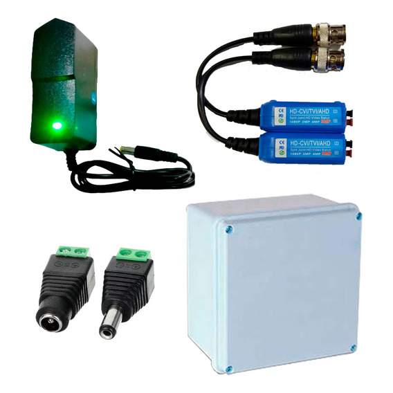 Kit Fuente 12v 1,5 Amp + Caja De Paso + Video Balun + Dc