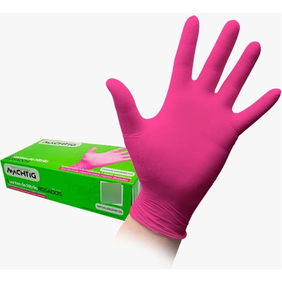 Caja De 100 Guantes De Nitrilo Color Rosado Talla S / M