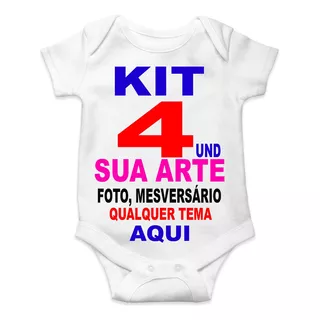Kit 4 Body De Bebê Infantil Personalizado Nome Frase Foto