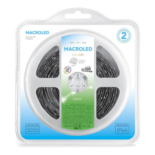 Tira LED Macroled B300-FW12 5050 verde 12V IP66