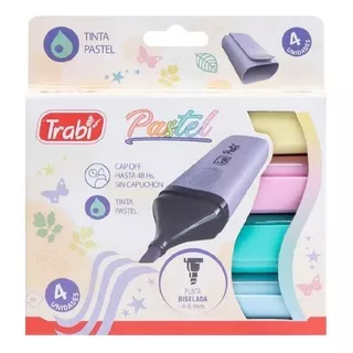 Resaltador Trabi High Texter Chato Pastel X 4 Colores