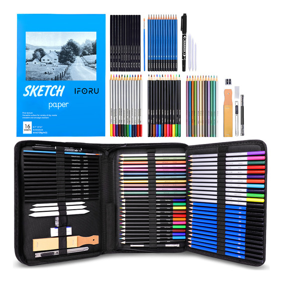 Kit Lápices De Dibujo Y Boceto Con Accesorios Iforu 72pzs