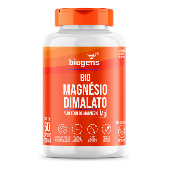 Dimalato de magnesio biológico, 600 mg, 60 cápsulas vegetales, alto contenido, sabor neutro Biogen