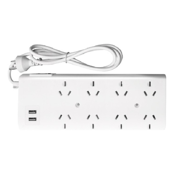 Zapatilla Prolongador Multiple 8 Tomas 2 Usb Cable 3 Metros Color Blanco