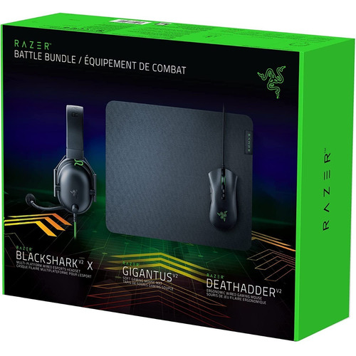 Razer Battle Bundle -blacksharkv2x +gigantusv2 + Deathadder Color Negro