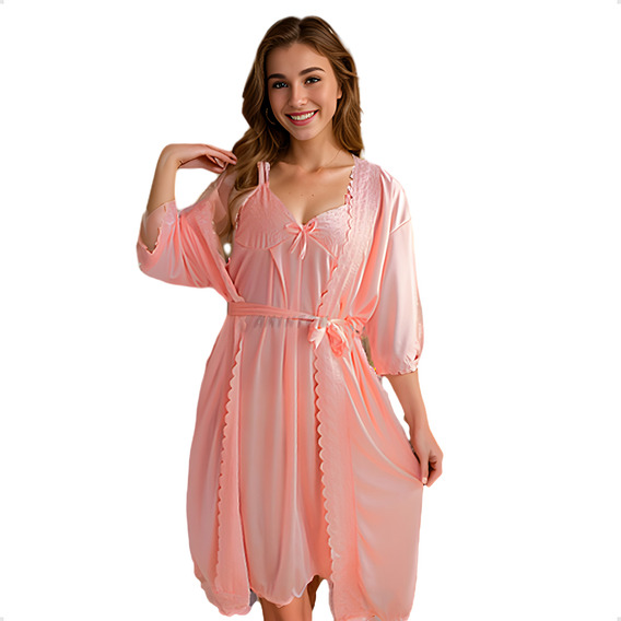 Pijama Bata Levantadora Satin Lencería Encaje Sexy Vestido