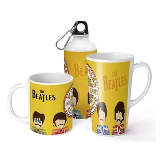 Set De Taza + Botella + Taza Conica The Beatles De Regalo