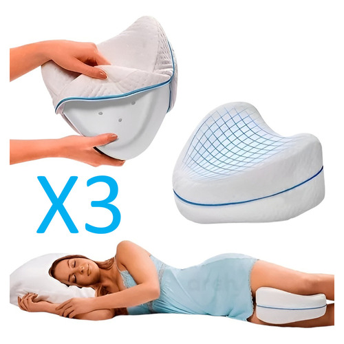 Pack X3 Almohadas Piernas Terapia Roro Almohada Ortopédica Para Piernas Con Soporte Para Rodillas Con Funda, Color Blanco Almohada Apoyo Piernas Memory Rodillas Dormir Cama Espalda