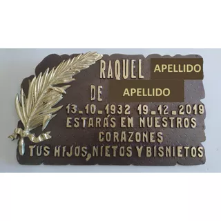 Placa Bronce N° 16 Palmita, 25 X 15 Cm Con Letras En Relieve