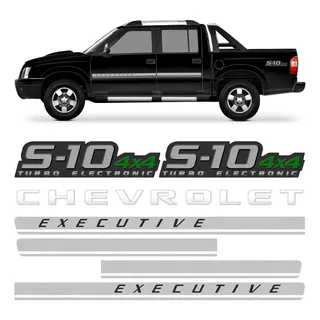 Kit Adesivo Lateral S10 Executive 4x4 Turbo Verde E Prata