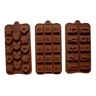 3 Moldes De Silicon Para Chocolate Ositos,cuadros,números