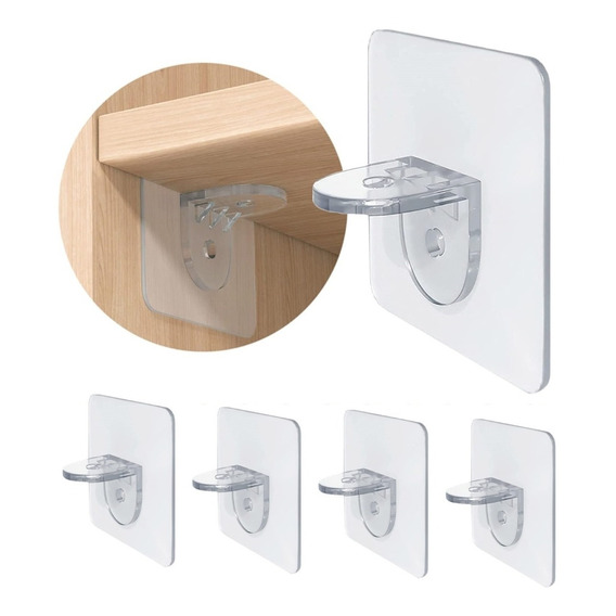 Soporte Plástico Para Estantes Set X4 Piezas Clips Adhesivo 