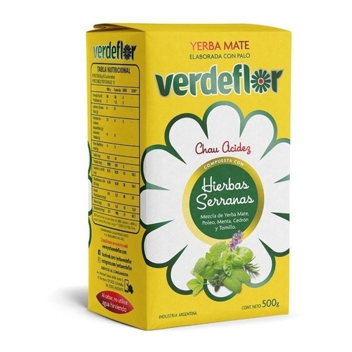 Yerba Mate Hierbas Serranas Verdeflor Cedron Menta Pack 500g