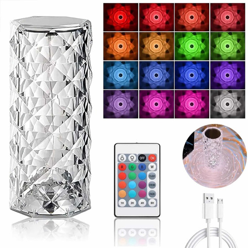 Diamond Rose Lampara Velador Led Rgb Recargable Usb Tactil Color de la estructura Transparente