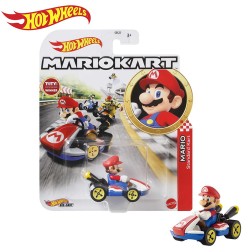 Hot Wheels Mario Kart Vehículo de Juguete Mario Standard Kart a escala 1:64 para niños de 3 años en adelante