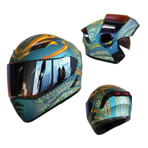 Casco Kov Estelar Peek Abatible Luz Led Con Gafas Certificado Dot Azul Talla S (55-56cm)