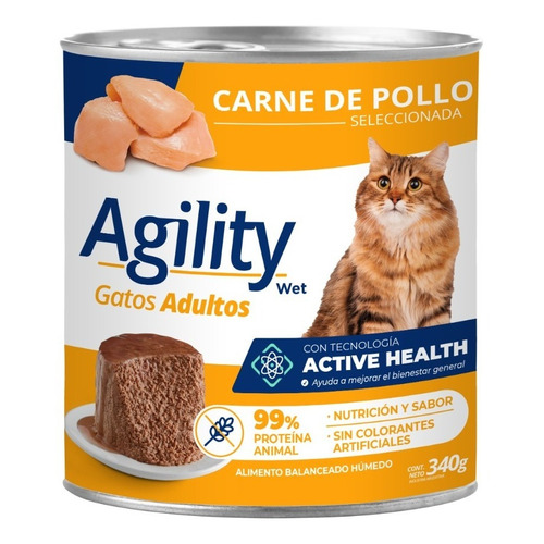 Alimento húmedo Agility para gato adulto sabor pollo en lata de 340gr