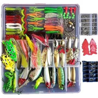 Kit 275 Señuelos De Pesca Surtidos En Caja Plastica Rana  