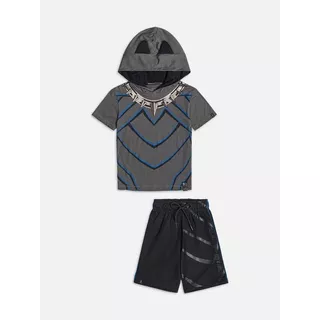 Conjunto Infantil Marvel Pantera Negra Blusa Capuz Bermuda