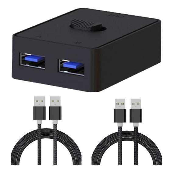 Conmutador Usb 3.0 + 2 Cables Comparte Dispositivos En 2 Pc Color Negro