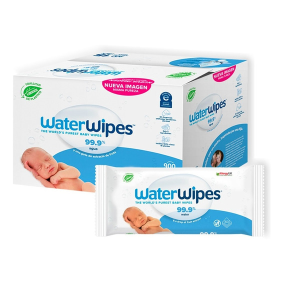 Waterwipes Toallitas Húmedas Premium para bebé 99.9% Agua 15 pack 900 Toallitas